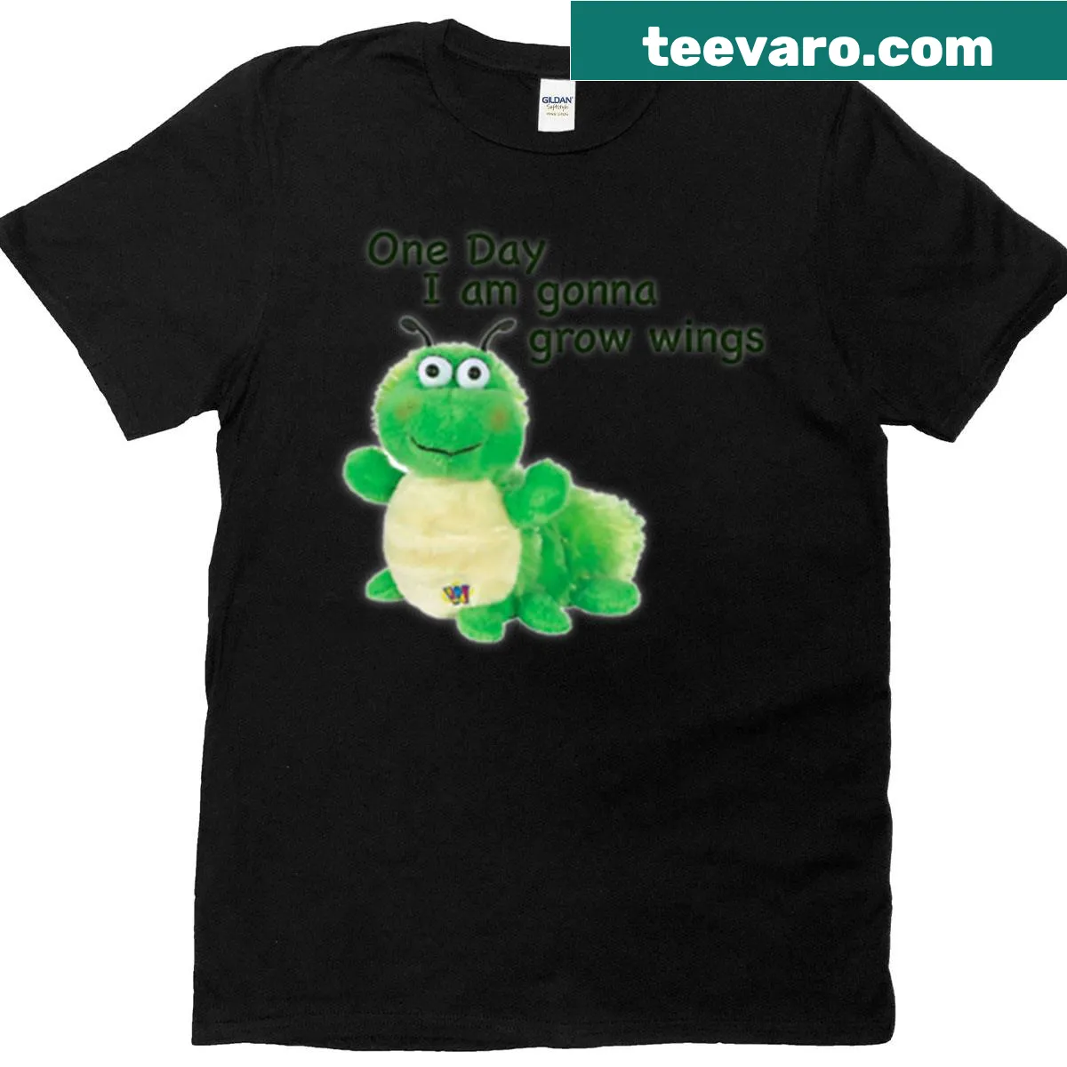 Whimsical Webkinz illustration with the phrase about growing wings — on a men's t-shirt
