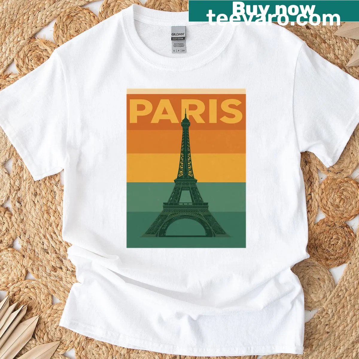 Oversized vintage Eiffel Tower T-shirt with retro art design — on a men's t-shirt