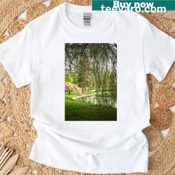 Illustration of a park pond with a weeping willow tree