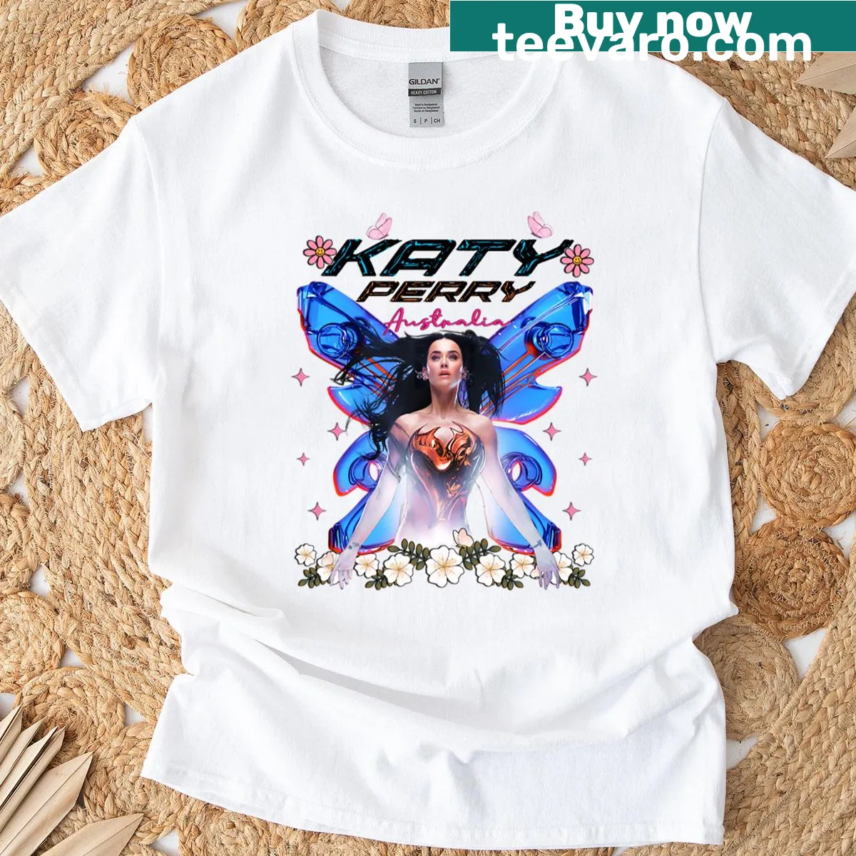 Commemorative T-shirt for Perry Tour 2025 with butterfly design. — on a men's t-shirt