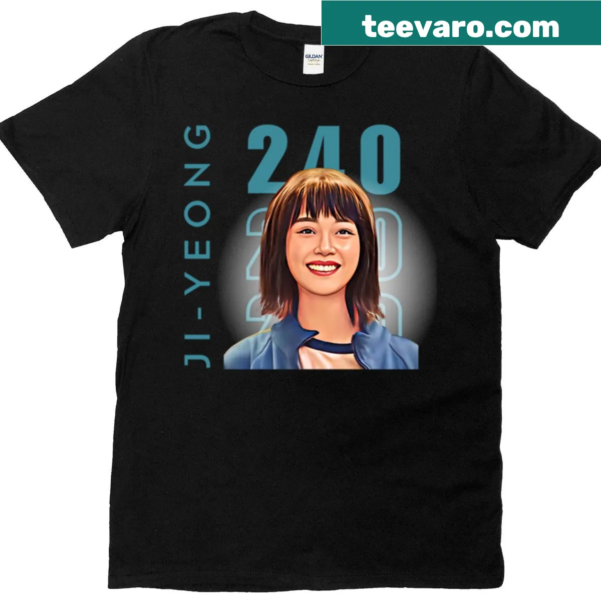 Nostalgic gaming graphic t-shirt inspired by Player 240 Ji-yeong — on a men's t-shirt