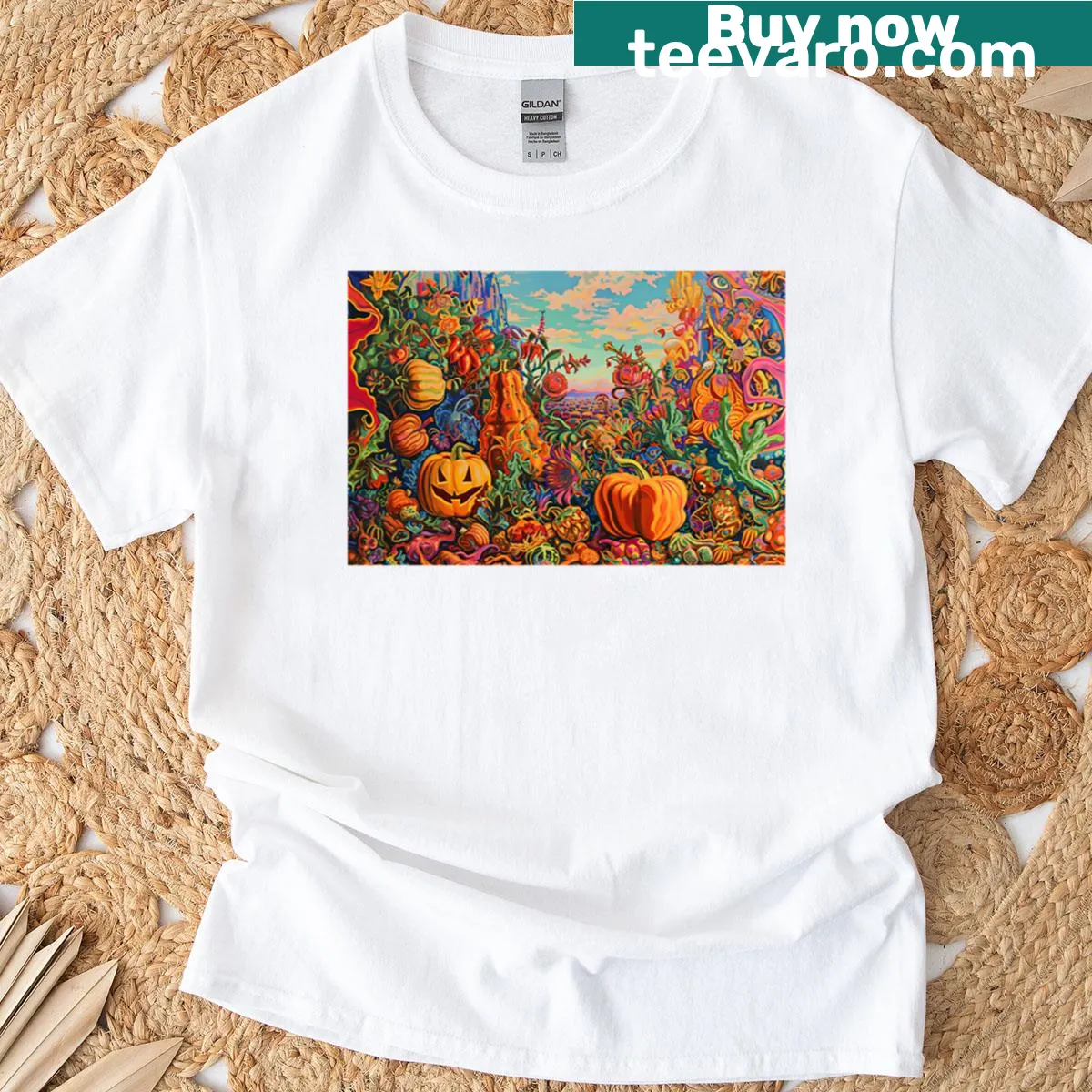 T-shirt with a charming pumpkin illustration celebrating autumn. — on a men's t-shirt