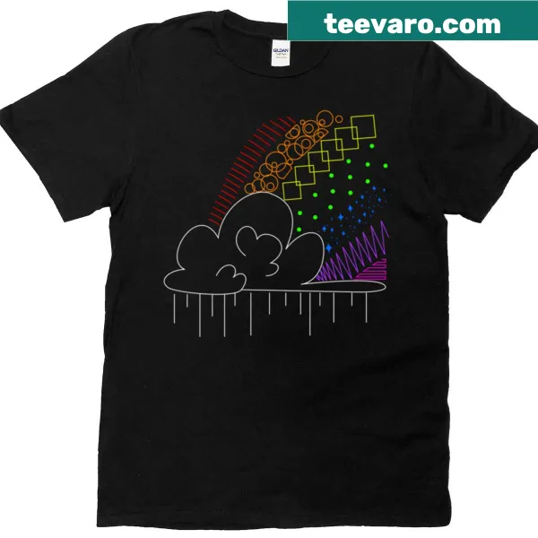 Oversized T-shirt featuring a whimsical rainbow cloud design