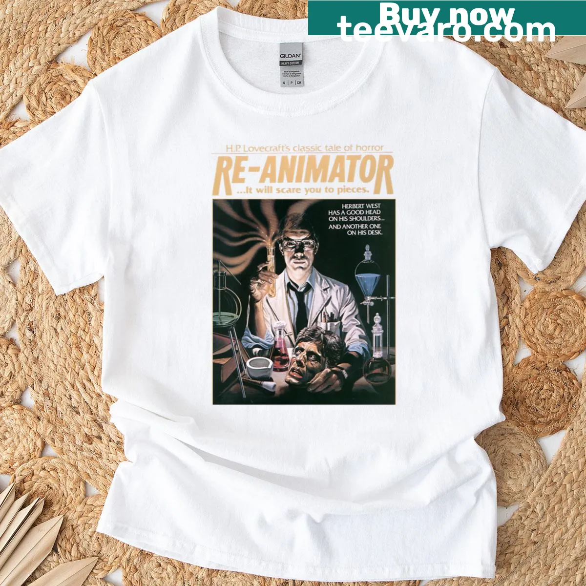 Graphic T-shirt inspired by the Re-animator film — on a men's t-shirt