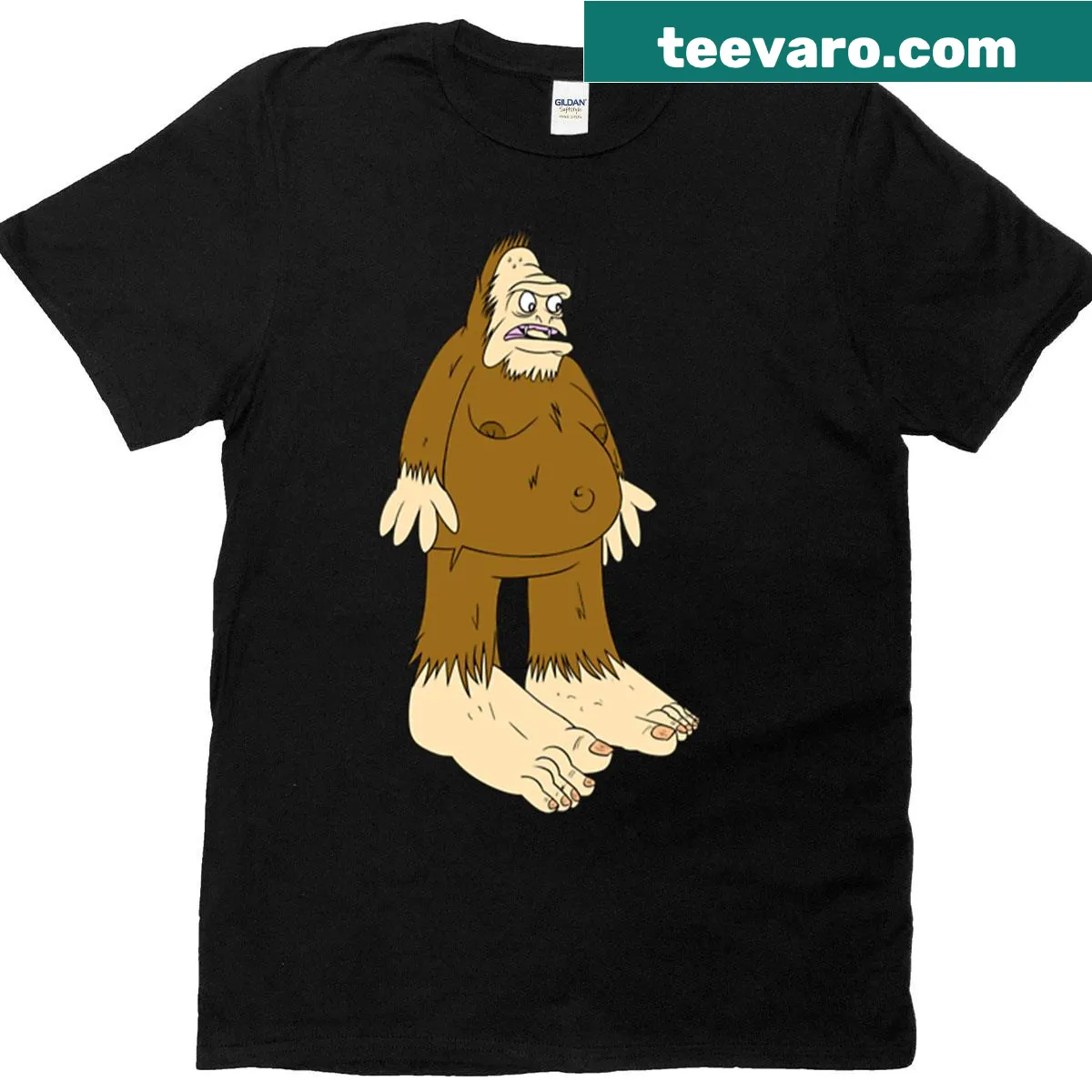 Illustration of Sasquatch on a humorous T-shirt design — on a men's t-shirt