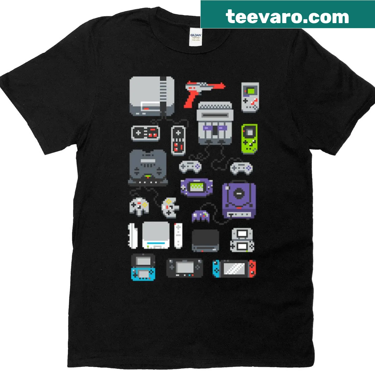 Retro pixel art graphic t-shirt celebrating childhood gaming — on a men's t-shirt