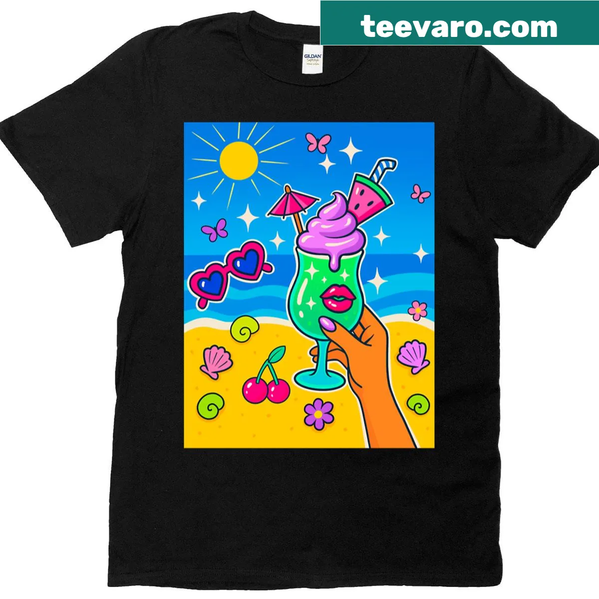 T-shirt featuring an illustration of various delightful drinks — on a men's t-shirt
