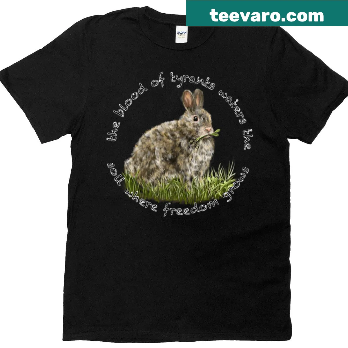 T-shirt featuring graphic titled The Blood Of Tyranny — on a men's t-shirt