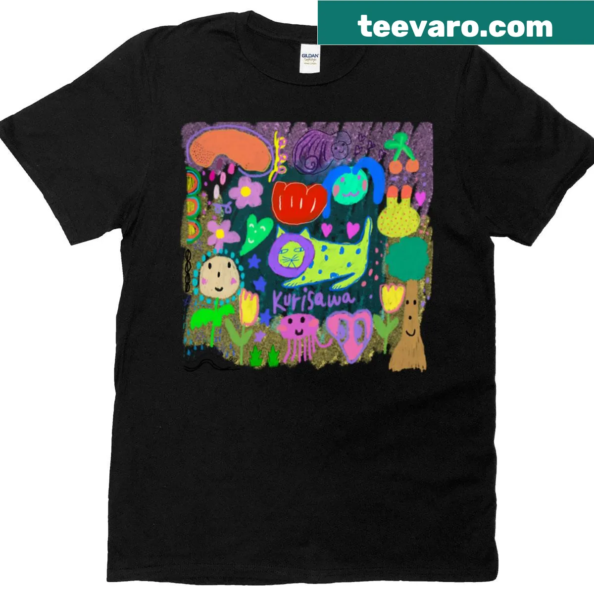 Whimsical T-shirt showcasing a colorful wonderland design — on a men's t-shirt