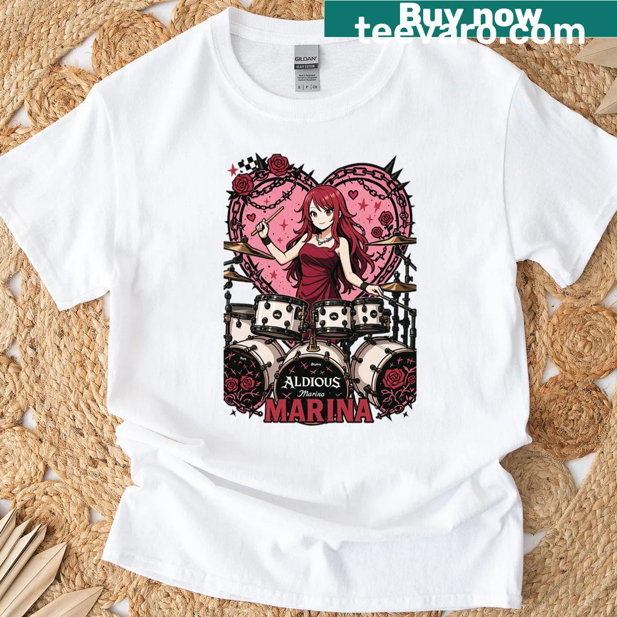 Oversized T-shirt featuring a bold drum graphic — on a men's t-shirt