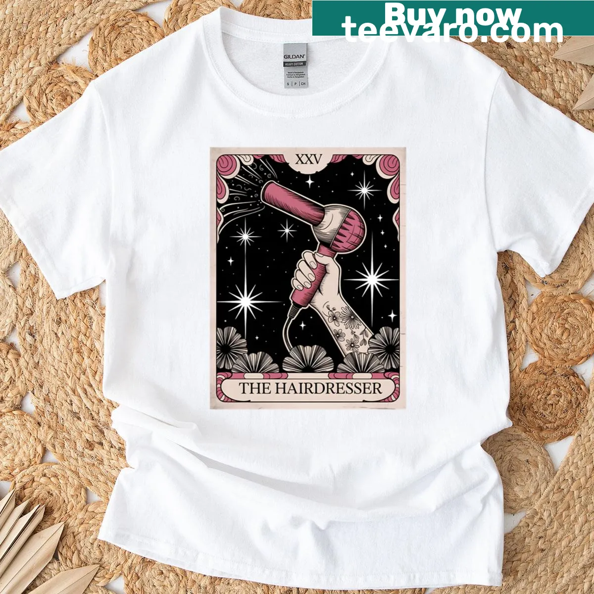 Distressed oversized T-shirt celebrating hairdressers with fun design — on a men's t-shirt