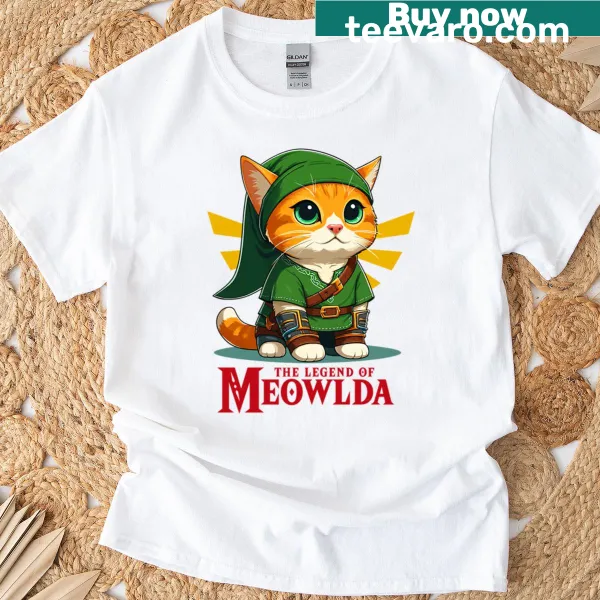 Cartoon T-shirt featuring the character Meowlda the cat