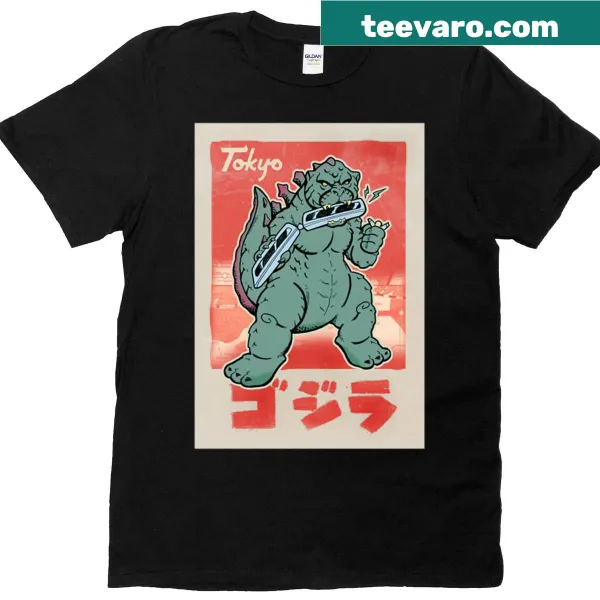 Illustrative Tokyo Kaiju Train t-shirt featuring playful kaiju characters