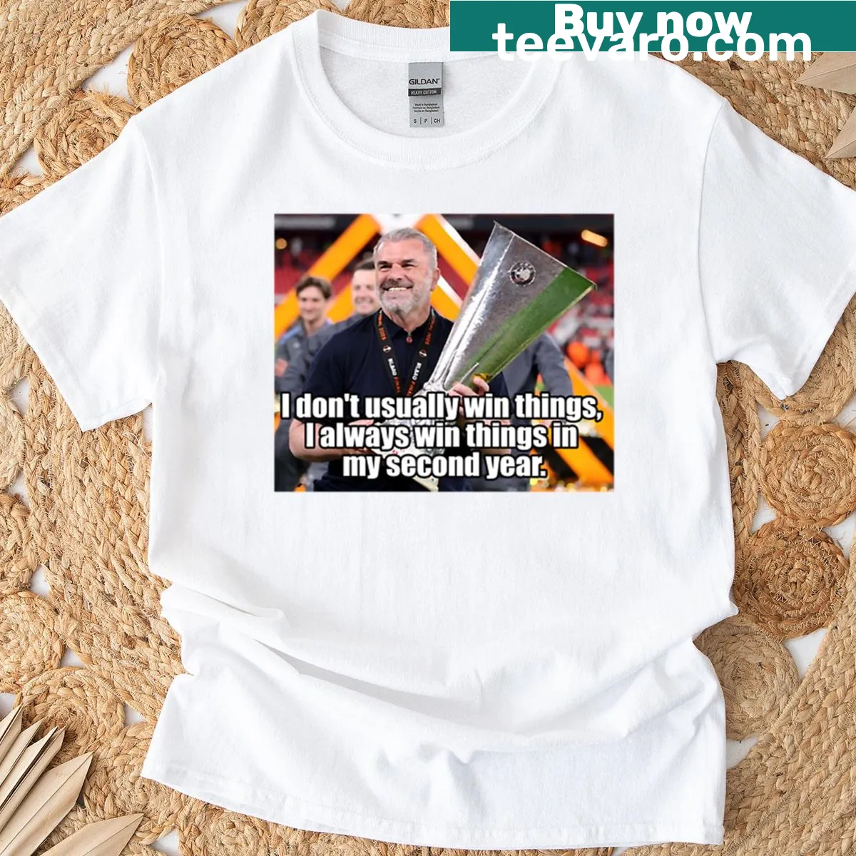 Illustration of Ange Postecoglou on Tottenham Hotspur T-shirt — on a men's t-shirt