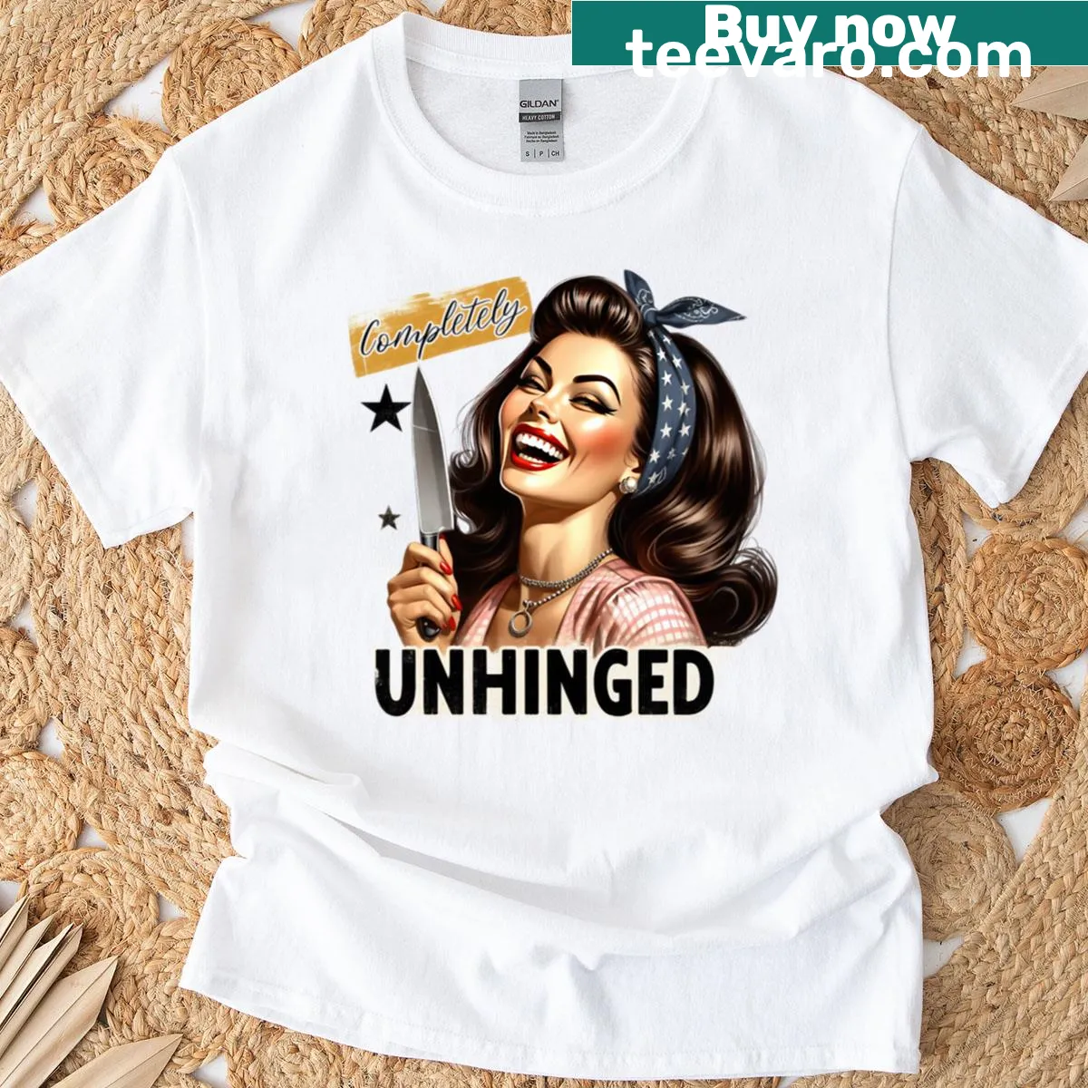 Edgy T-shirt with humorous graphic expressing an unhinged theme — on a men's t-shirt
