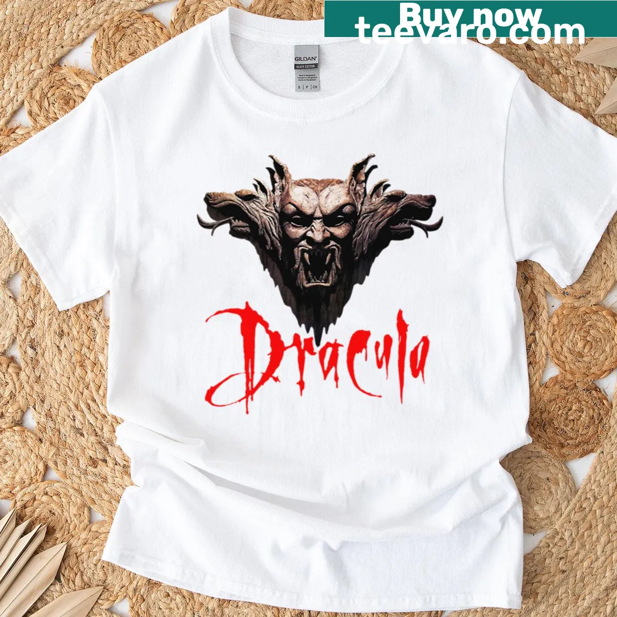 Vintage-style t-shirt featuring a graphic of Dracula movie — on a men's t-shirt