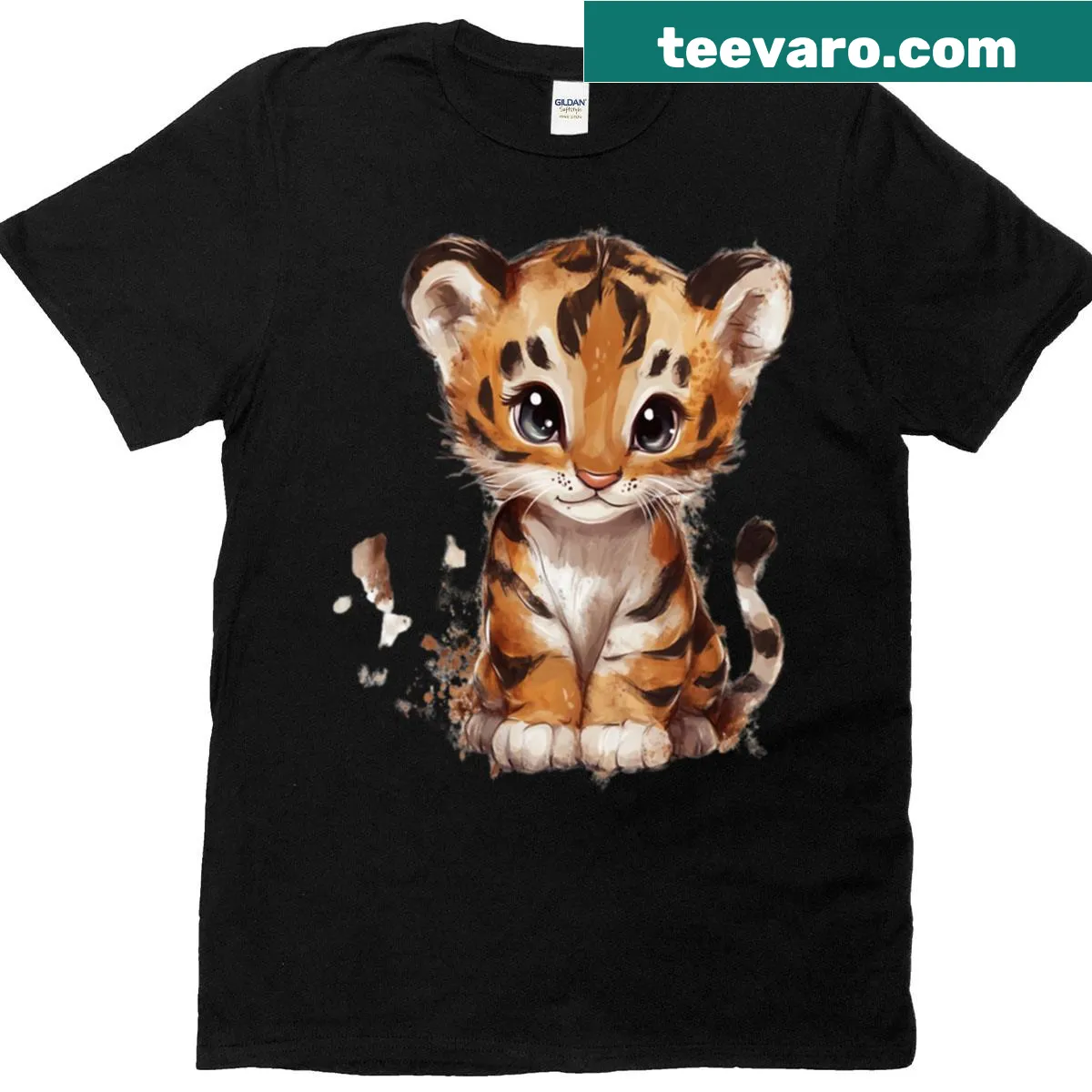 Cute baby tiger watercolor t-shirt with adorable expression — on a men's t-shirt