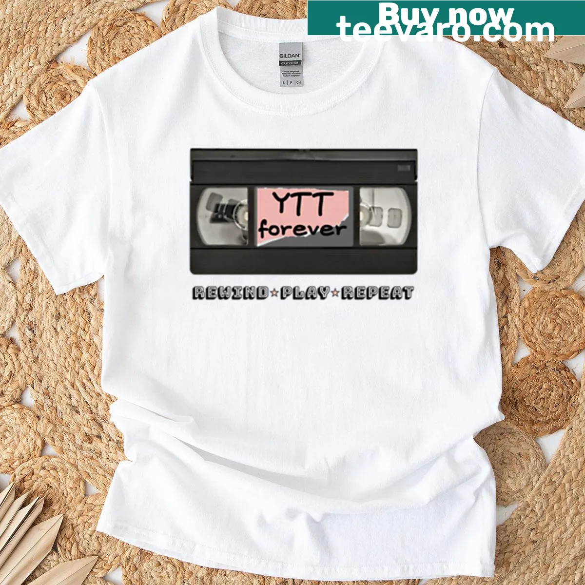 Nostalgic T-shirt featuring vintage VHS-themed typography — on a men's t-shirt