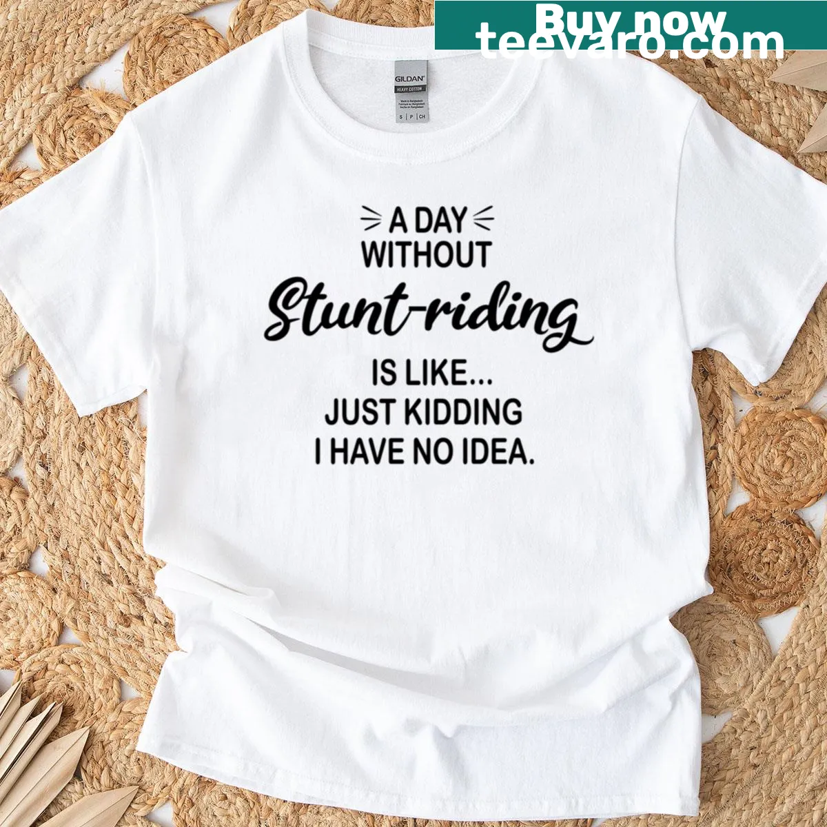 Funny stunt-riding t-shirt with a playful saying — on a men's t-shirt