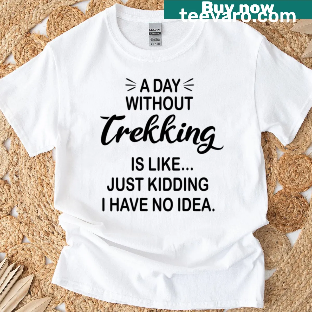 Funny trekking lover T-shirt with humorous text about trekking — on a men's t-shirt