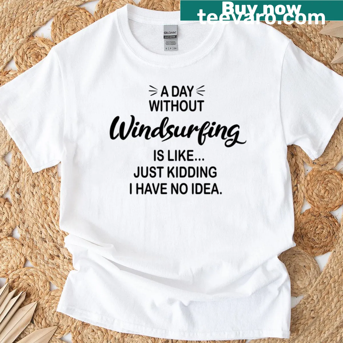 Funny windsurfing lover T-shirt with humorous text about windsurfing — on a men's t-shirt