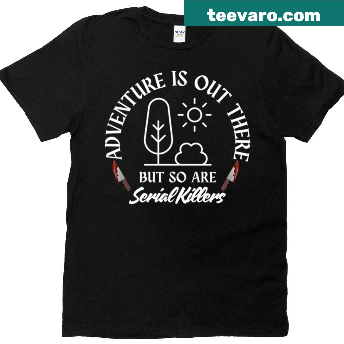 Edgy oversized T-shirt with humorous typography about adventure — on a men's t-shirt