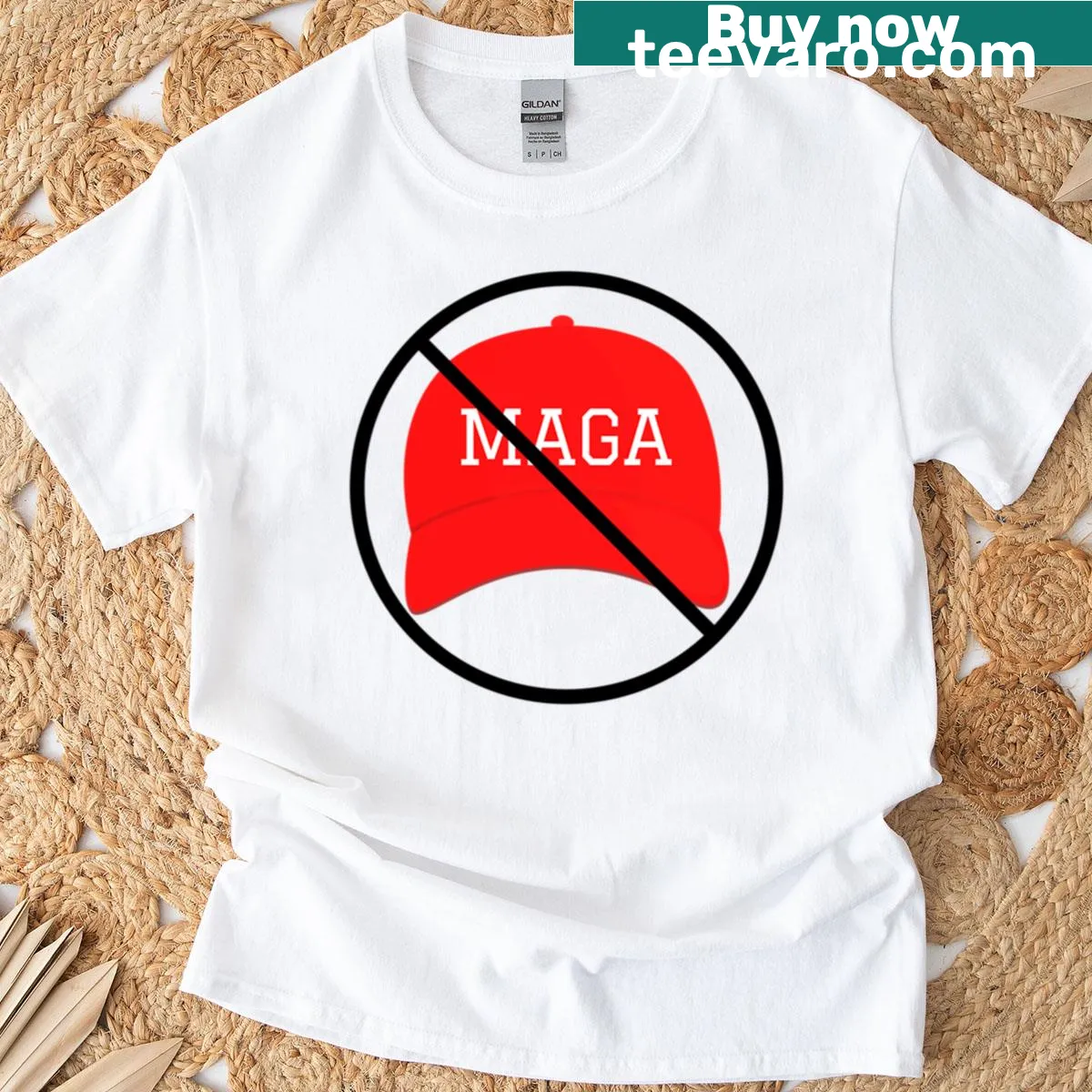T-shirt with bold text saying 'Against Maga' — on a men's t-shirt