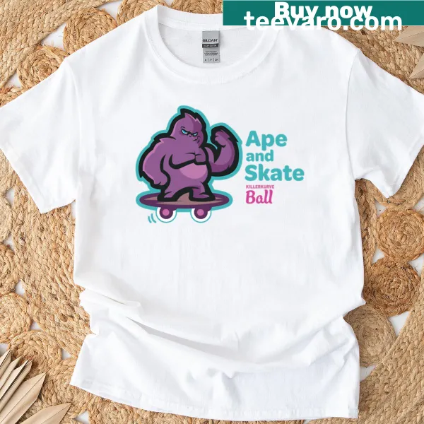 Oversized tee featuring a playful graphic of an ape on a skateboard.