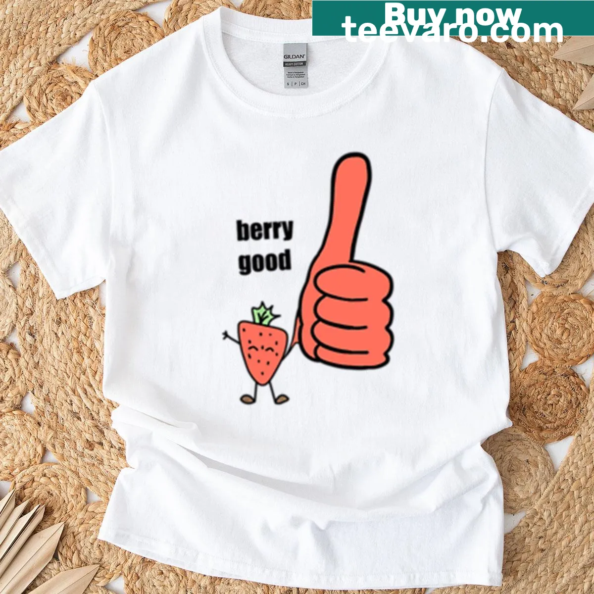 Playful oversized t-shirt with cartoon berries and text — on a men's t-shirt