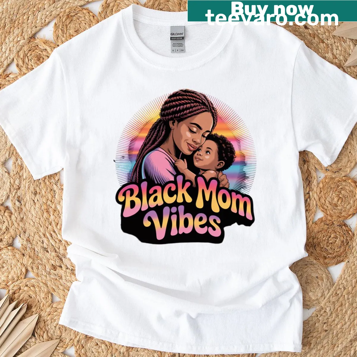 Oversized t-shirt with bold text 'Proud Mama' celebrating Black motherhood — on a men's t-shirt