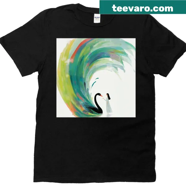 Elegant black swan graphic on an oversized T-shirt