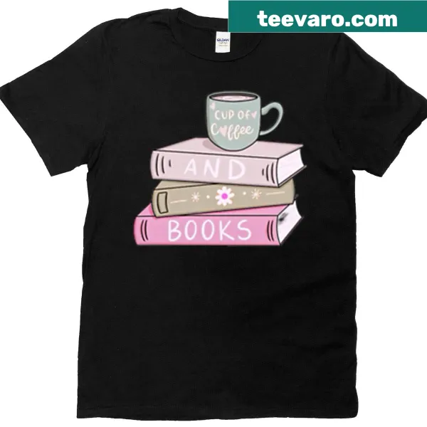 Books and coffee themed typography on premium t-shirt