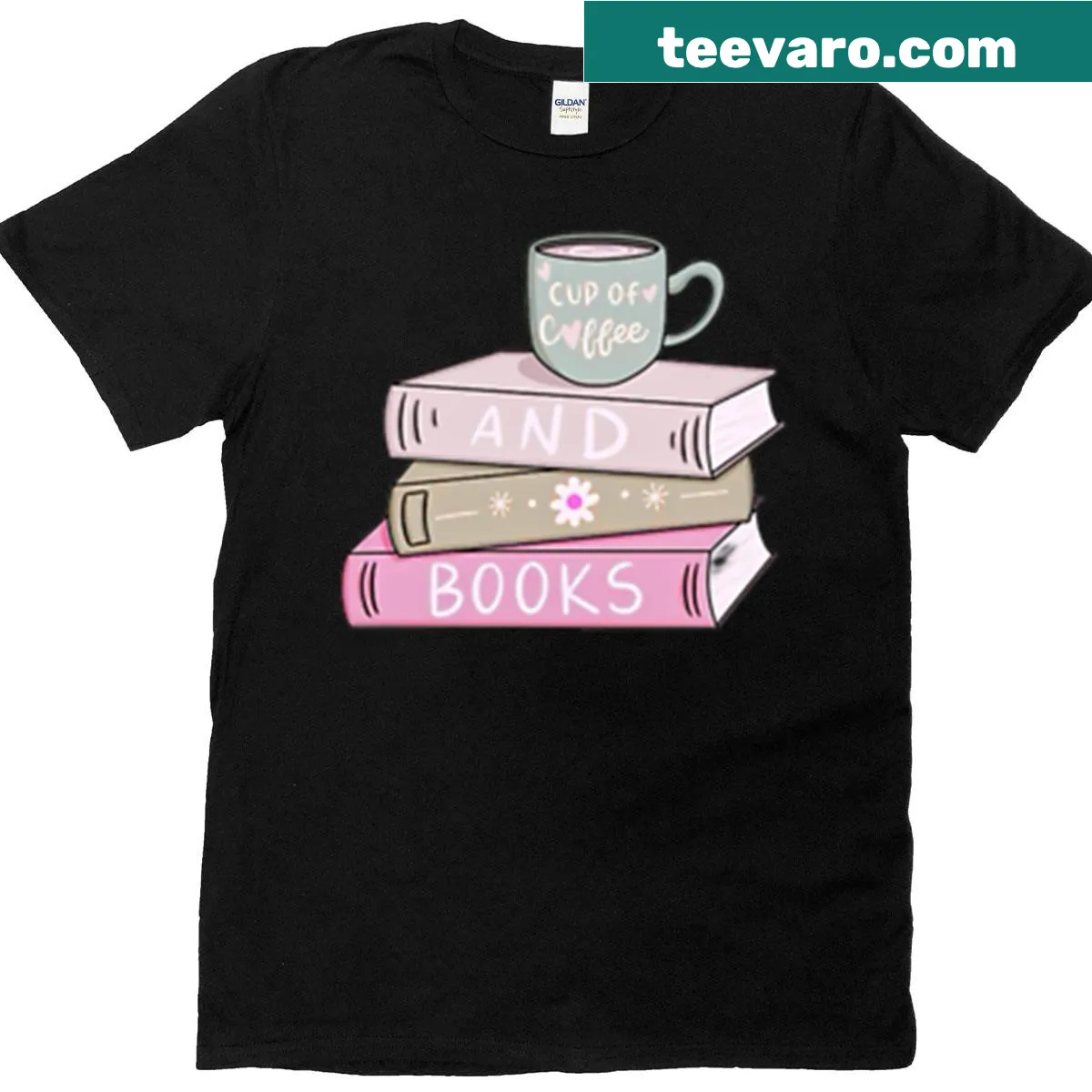 Books and coffee themed typography on premium t-shirt — on a men's t-shirt