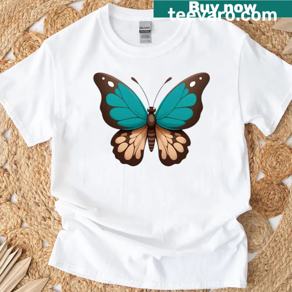 Oversized t-shirt with a design of brown and green butterflies