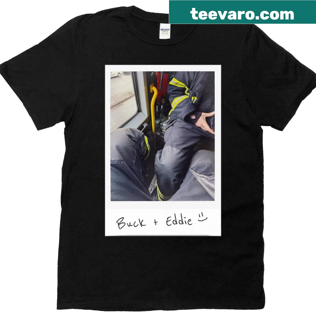 Vintage-style Polaroid graphic of deer on a T-shirt — on a men's t-shirt