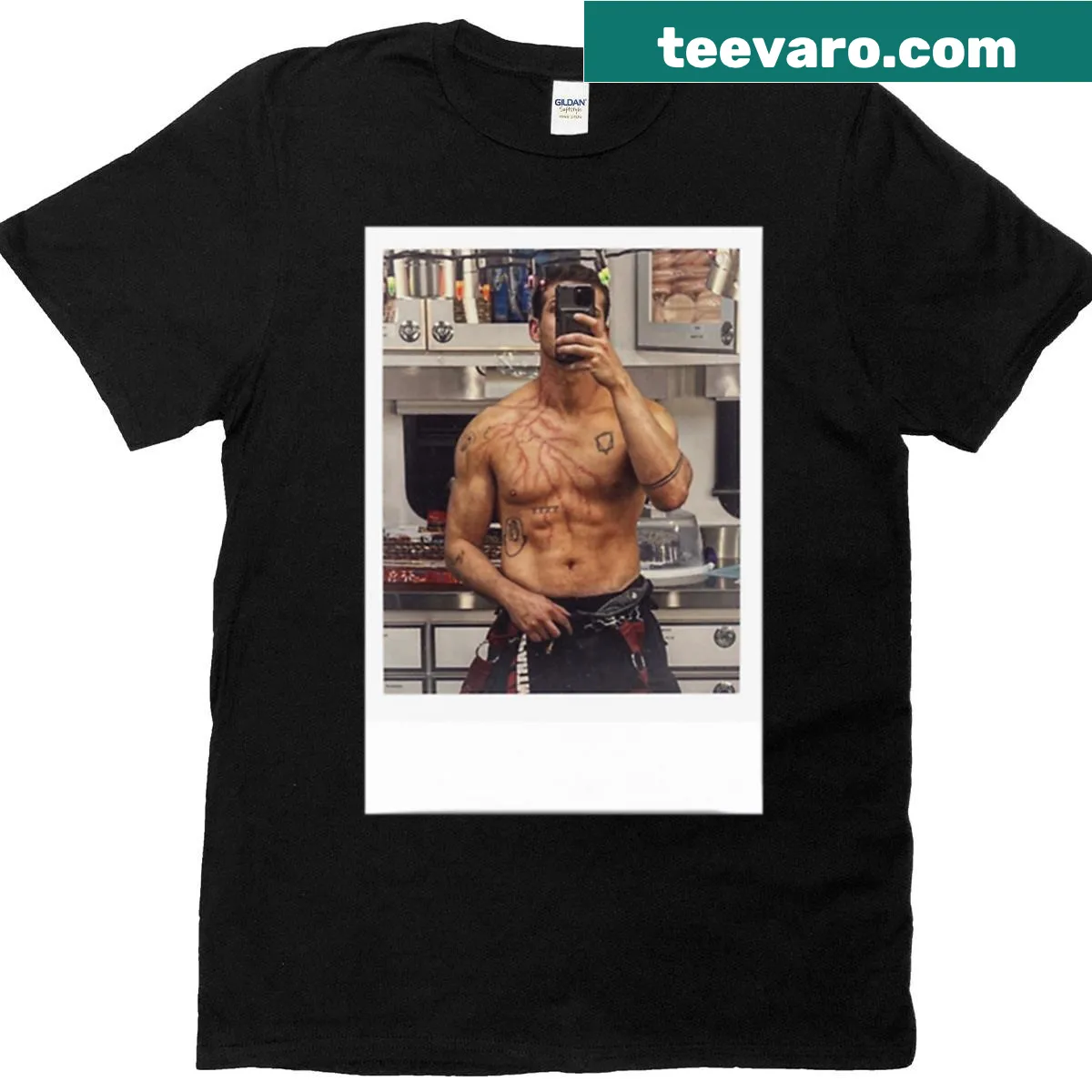 Illustrated Polaroid camera design on premium t-shirt — on a men's t-shirt
