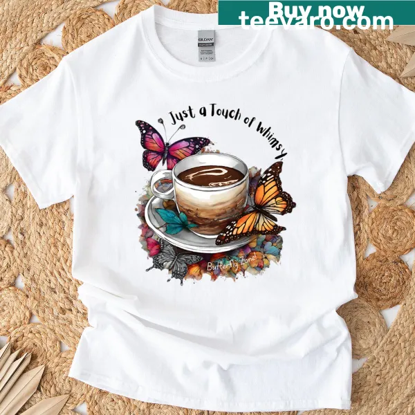 Illustrative t-shirt featuring a whimsical butterfly design