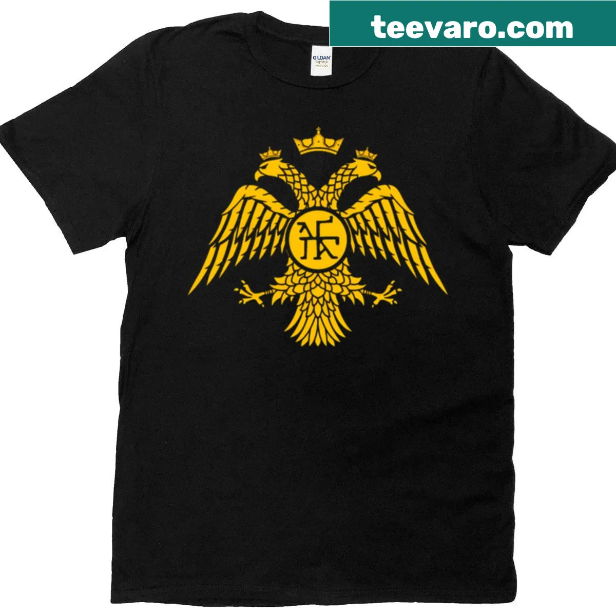 Byzantine flag graphic T-shirt — on a men's t-shirt