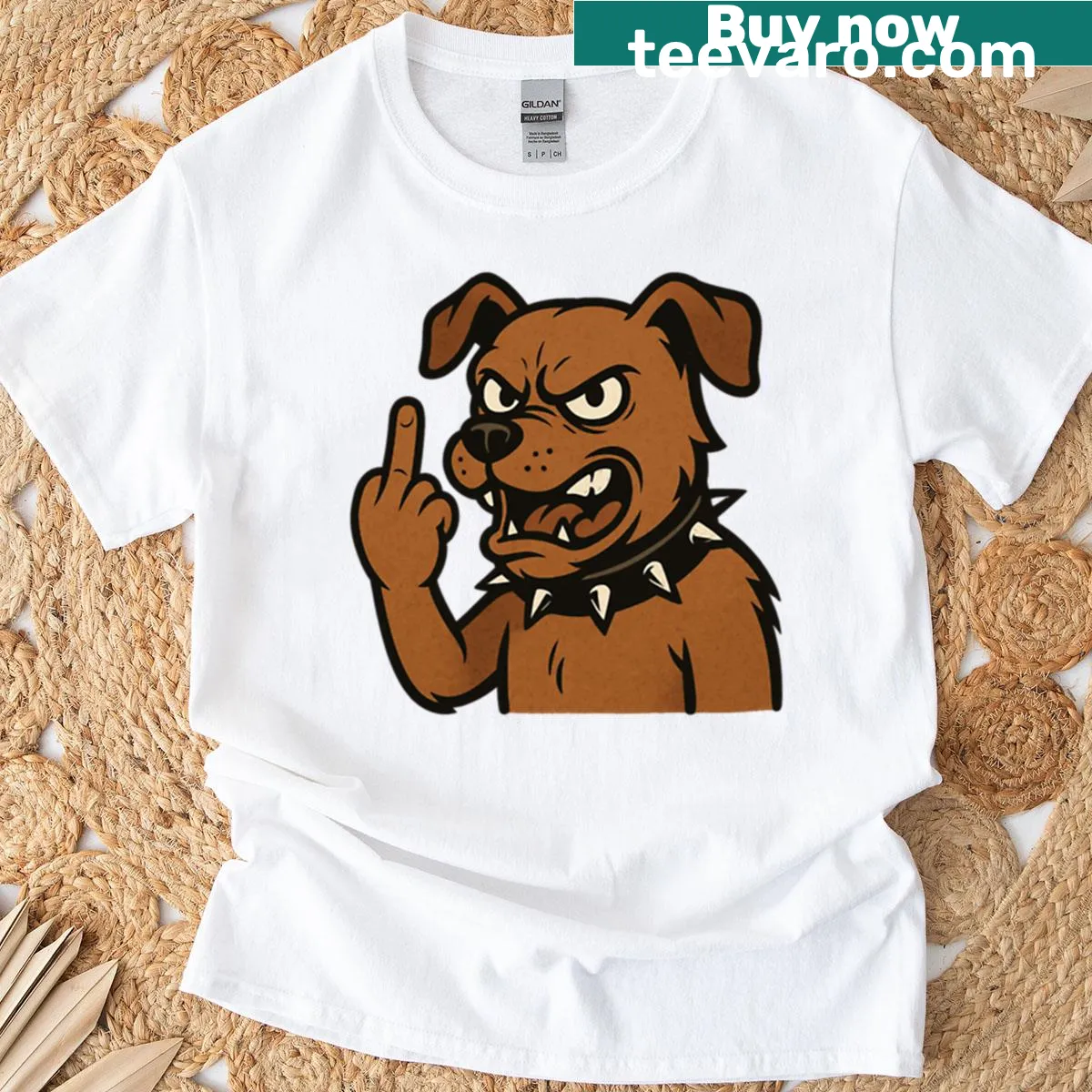 Oversized t-shirt with a funny cartoon design of a lively dog — on a men's t-shirt