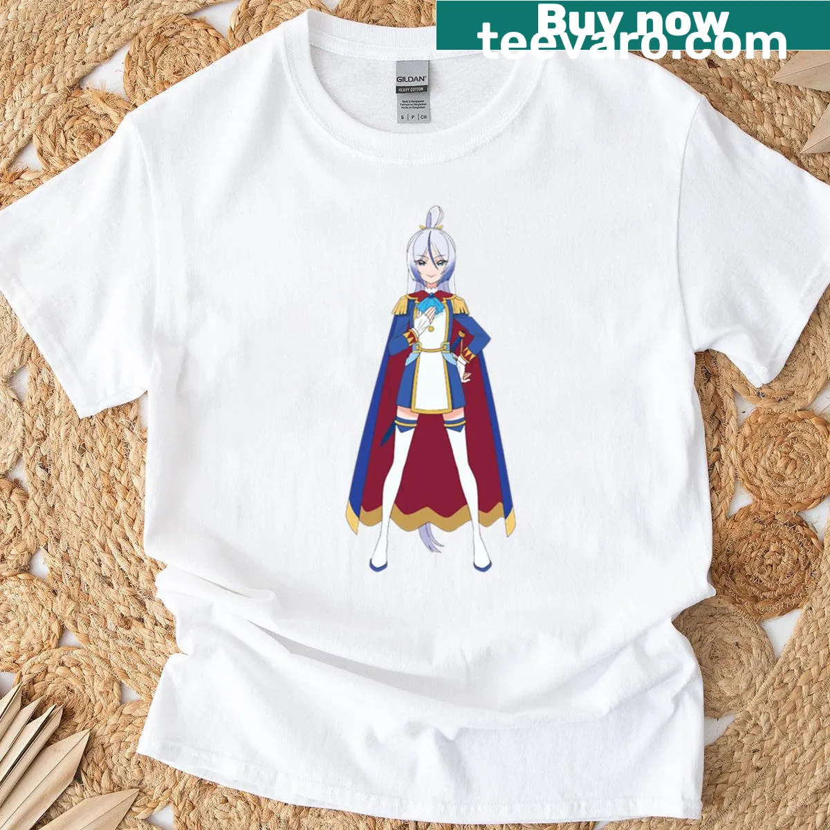 T-shirt featuring the character Captain Shalala in a whimsical sky design — on a men's t-shirt