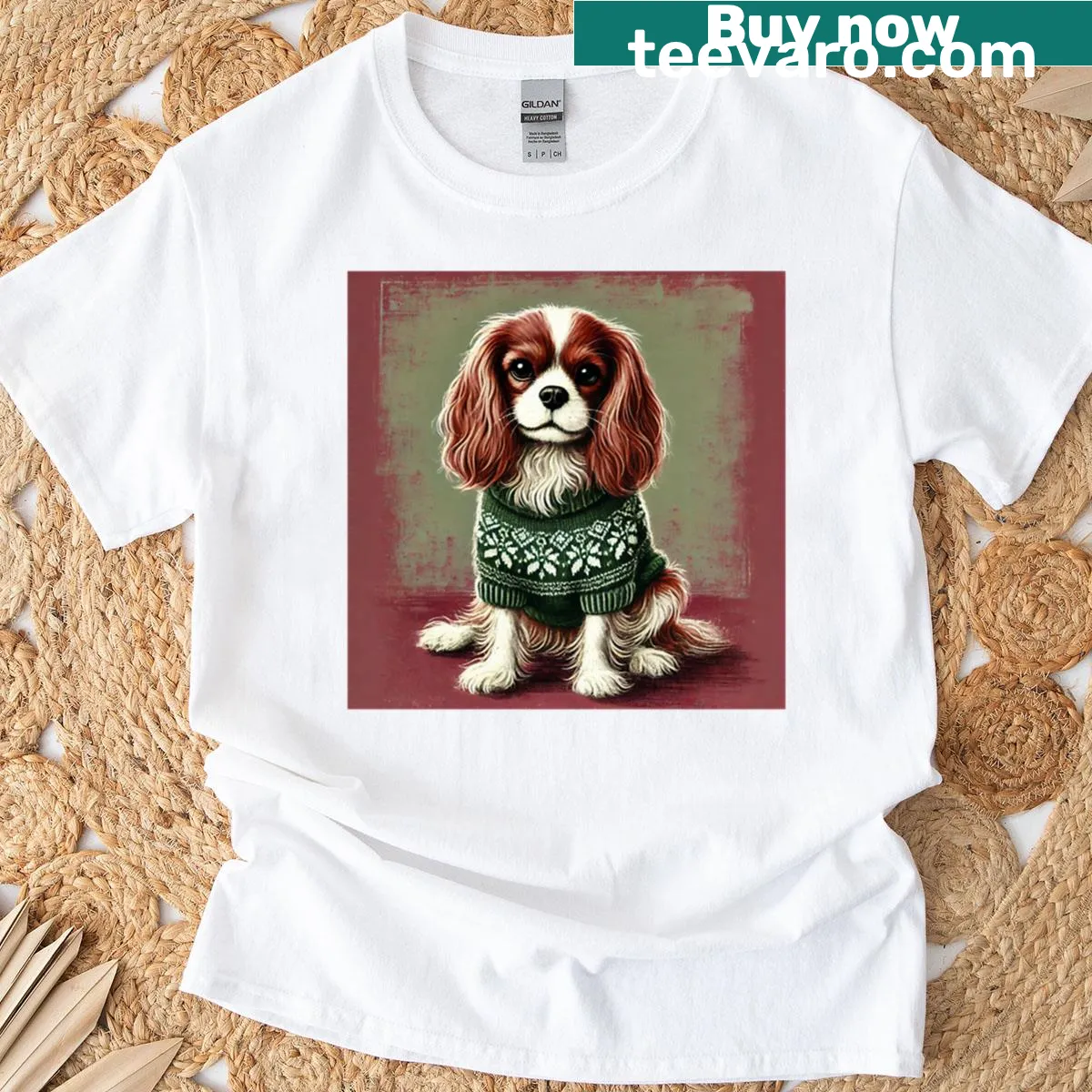 Festive Christmas t-shirt featuring a Cavalier King Charles Spaniel — on a men's t-shirt
