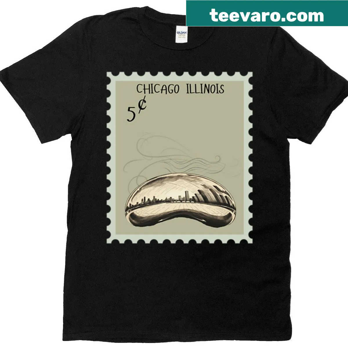 Vintage stamp style Chicago t-shirt — on a men's t-shirt