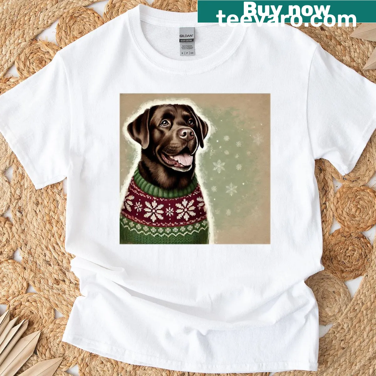 Christmas t-shirt featuring a Chocolate Labrador Retriever in festive attire — on a men's t-shirt