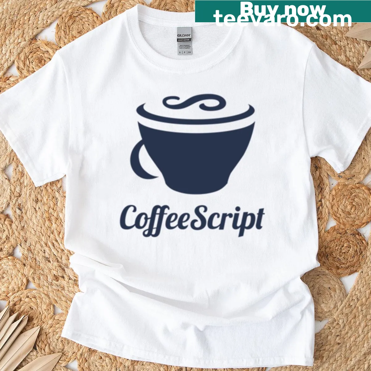 Minimalist Coffeescript logo t-shirt with clean typography — on a men's t-shirt
