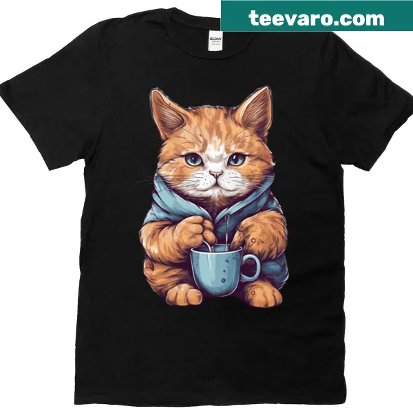 Illustration of a cat next to a steaming coffee cup