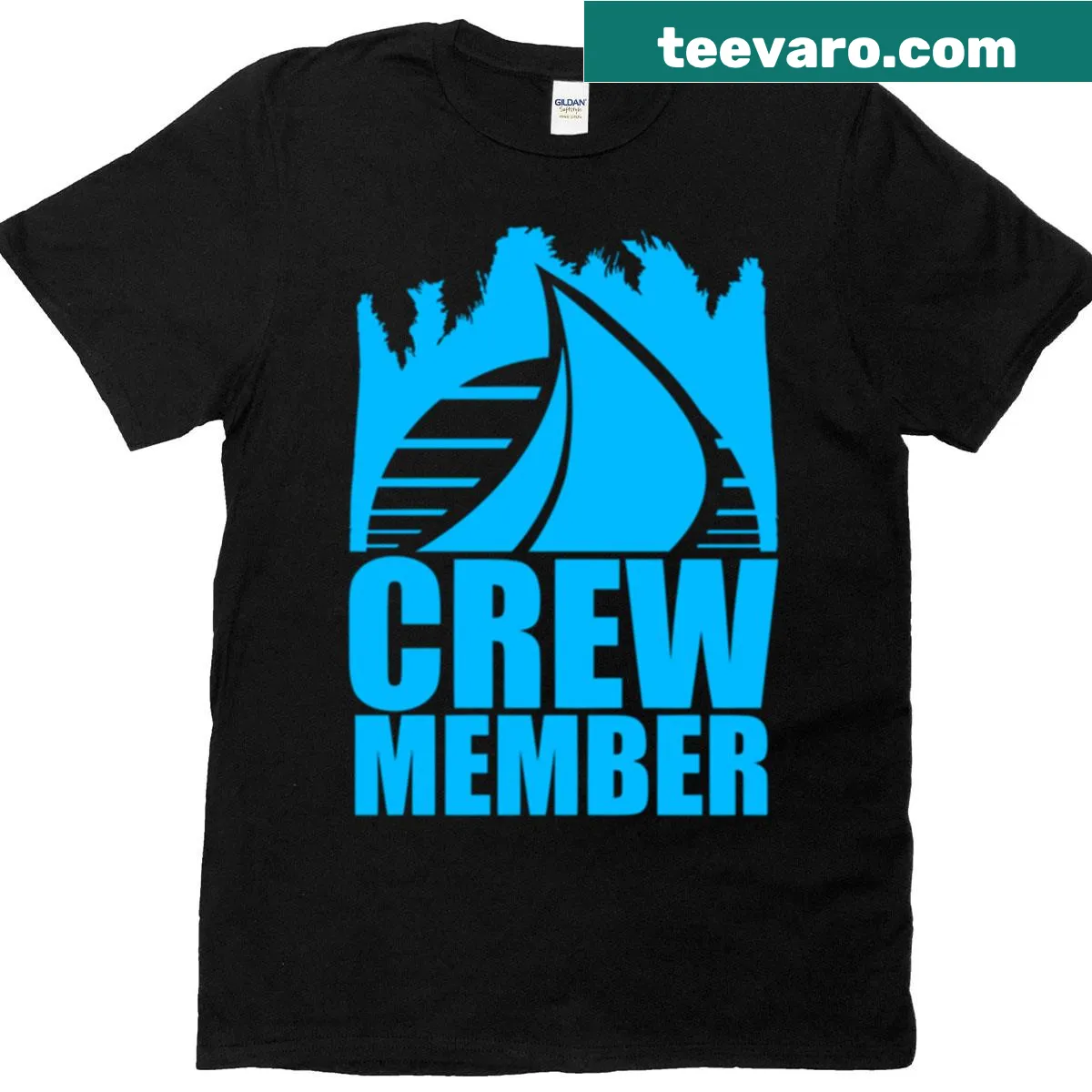 T-shirt with a sailing logo and sunset design. — on a men's t-shirt