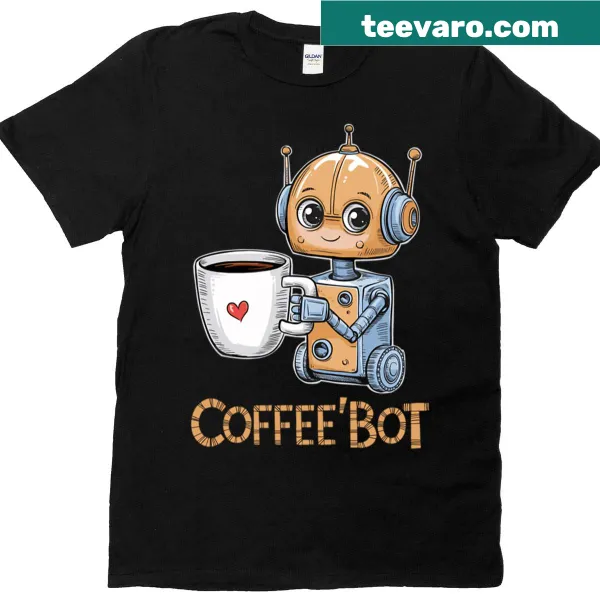Cute illustration of a coffee bot holding a cup with a heart