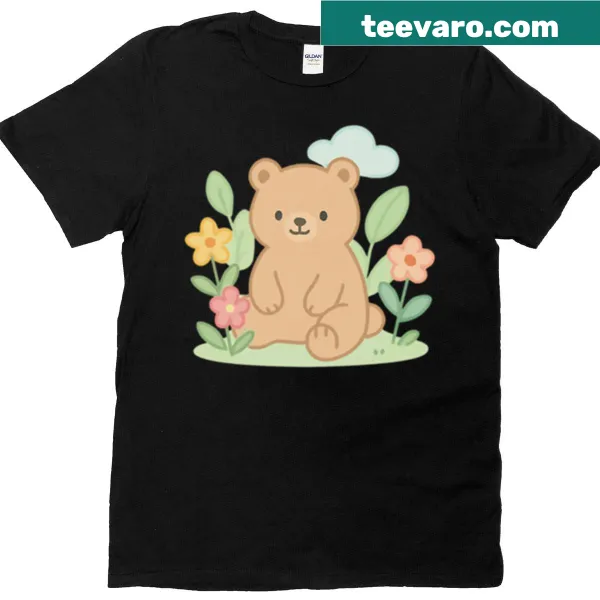 Illustration of a cute bear surrounded by flowers