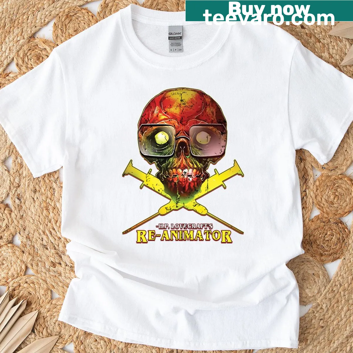 Distressed Duk Fat T-shirt inspired by H.P. Lovecraft's Re-Animator — on a men's t-shirt