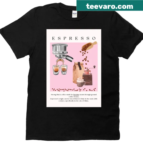 Illustrated vintage coffee T-shirt featuring espresso art